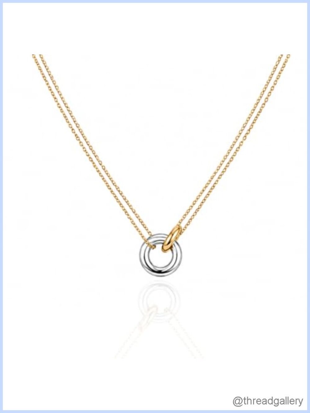 Two-Tone Interlocking Rings Necklace White Gold Finish Double Circle Pendant